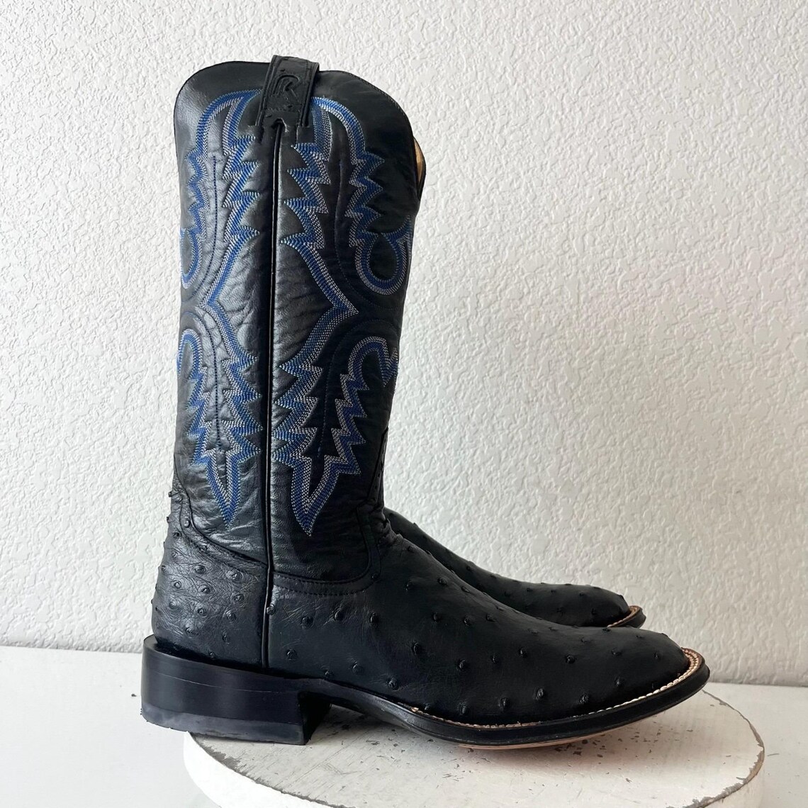 Rod Patrick Black Ostrich Mens Cowboy Boots 10 Narrow Leather Western Round Toe, photo 2 of 5