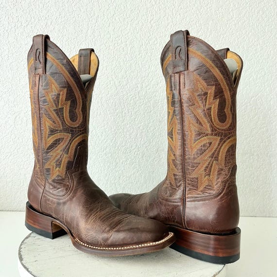 Rod Patrick Mens Brown Cowboy Boots Size 8 Leather Soles Western Square Toe