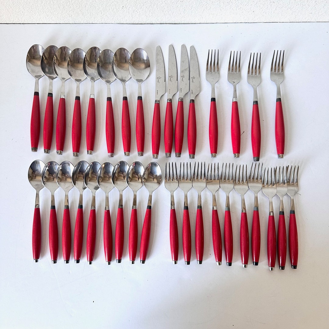 35 Piece Red Fiesta Ware Stainless Steel Flatware Set HOMER LAUGHLIN