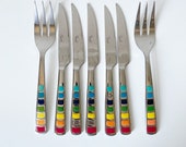 Rainbow Fiesta Stainless Steel Flatware Set Cambridge Silversmiths, Fiestaware Colors Fiesta Ware Silverware Replacement Forks Knives Knife