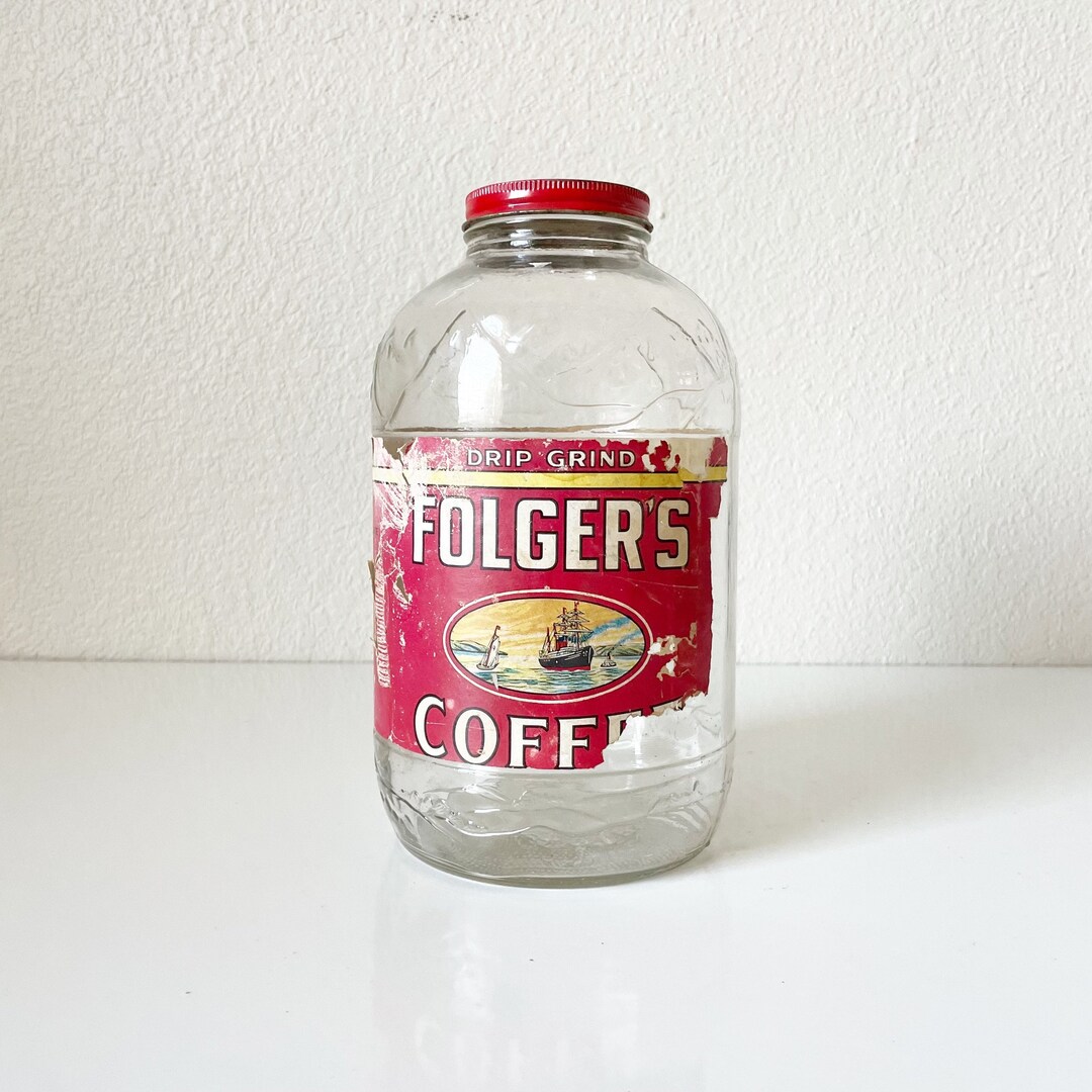 Old 40's Folgers Coffee Glass Gallon Jar With Paper Label Etsy
