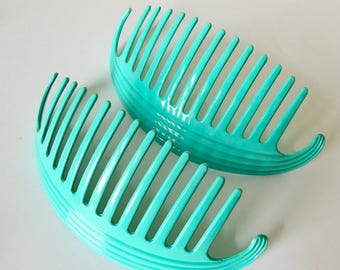 Vintage Clinch It Hair Combs - Turquoise Blue Cincher Banana Clip Ponytail Holder