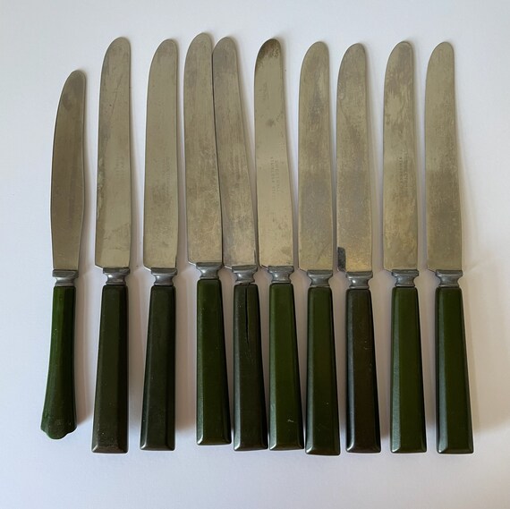 Set of 7 VINTAGE BAKELITE KNIVES Pink Stainless steel Mid Century Home ...