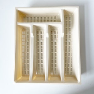 Vintage Beige Waffle Weave Silverware Tray: Mid-Century Modern Kitchen Organizer