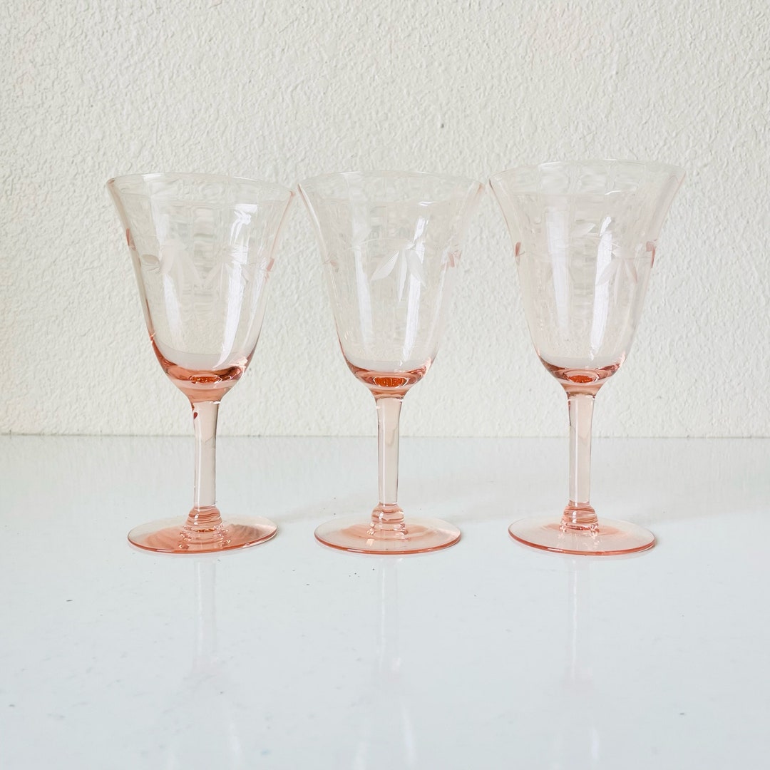 3 Pink Depression Wine Glasses 6.5 Tall Matching Pink Etsy
