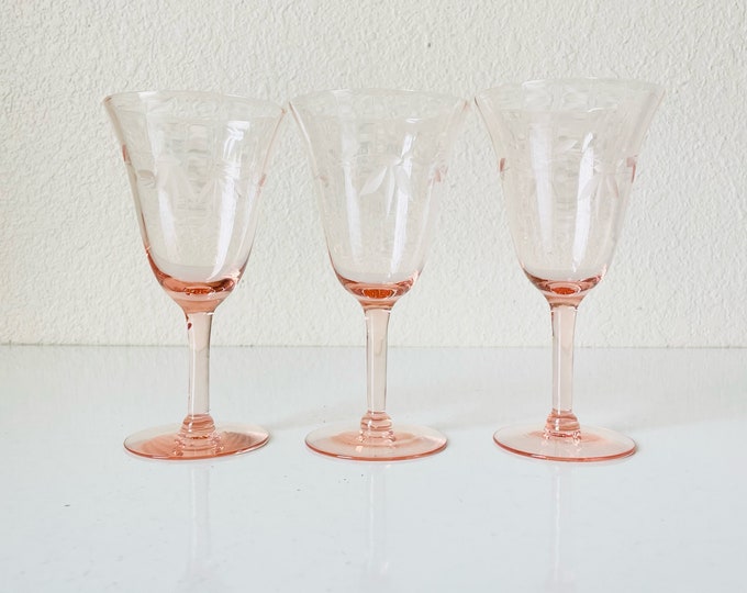 3 - Pink Depression Wine Glasses 6.5