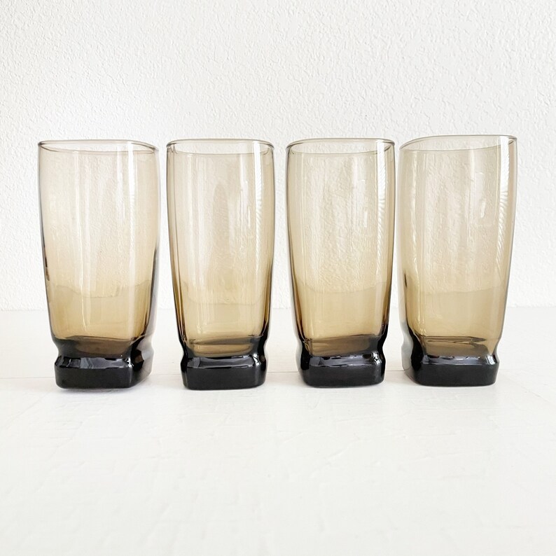 4 Vintage Libbey Brown Glassware Mid Century Modern Tawny Etsy
