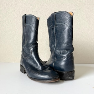 Justin 3024 Roper Boots - Mens - Size 9 EE - Blue Western Leather Justin Boots | Shoes | Vtg 9s Usa Justin 3024 Navy Blue  main image 2