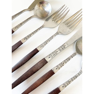 Pick your Piece Vintage Interpur INR2 Stainless Steel flatware with Canoe Style Synthetic Handle pattern, 70s Mid Century Modern Silverware