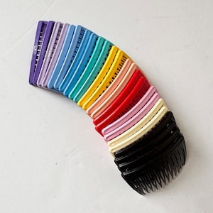 Sold in Pairs - Vintage Goody Hair Combs 2.25&quot;, Kant Slip Side Comb 1980s Hair Accessories Rainbow Colors, 70s Goody Plastic Side Combs