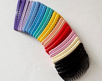 Sold in Pairs - Vintage Goody Hair Combs 2.25&quot;, Kant Slip Side Comb 1980s Hair Accessories Rainbow Colors, 70s Goody Plastic Side Combs