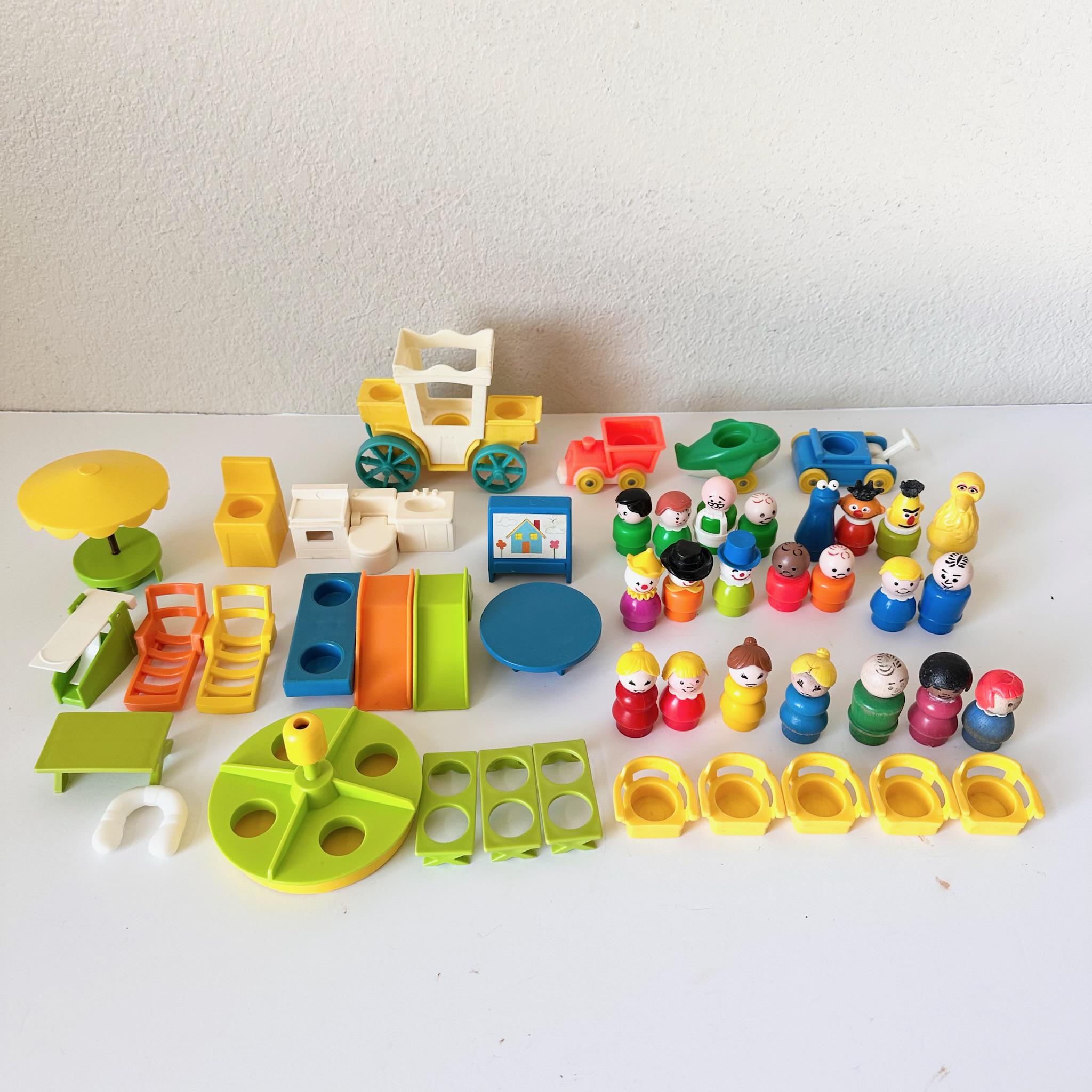 Vintage Fisher-Price Little People - Furniture House Accessories Chairs, Coffee tables, Patio Set, Slide, Plain, See Saw, Diving Board
