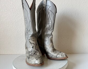 Vintage Gray Women's Tall Cowboy Boots Size 8.5, 90s Miss Capezio Leather Bohomian Festival Boots, Southwestern Boho Rodeo Cowgirl Round Toe