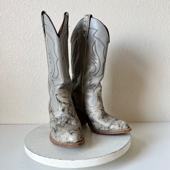 Vintage Gray Women's Tall Cowboy Boots Size 8.5, … - image 1