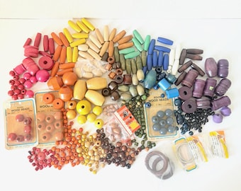 Vintage Wooden Beads - Choose Size & Color - Wood Craft Macrame Beads Mixed Small Medium Large - Red Orange Yellow Green Blue Purple Brown
