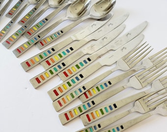 Fiesta CELEBRATION Stainless Steel Flatware 20 piece Set - Vintage Rainbow Fiesta Silverware - Fiestaware Flatware