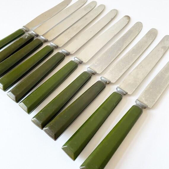Set of 7 VINTAGE BAKELITE KNIVES Pink Stainless steel Mid Century Home ...