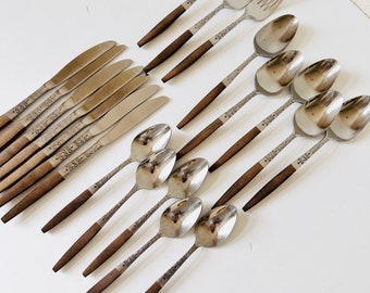 20 - Piece Place Setting Interpur INR2 Stainless Steel flatware Canoe Style Synthetic Handle pattern, Vintage Mid Century Modern Silverware