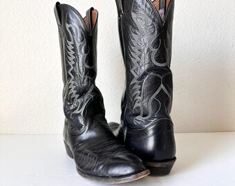 Express Rider Western Style Black Leather Boots • Men’s Sz 10 Vintage Express Rider Smooth Black Leather Cowboy Western  main image 4