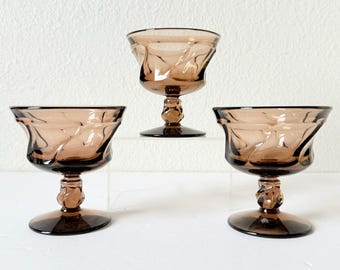 Vintage Brown Swirl Champagne Coupes - FOSTORIA Jamestown BROWN Champagne Glasses
