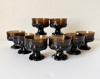 Mid Century Champagne Coupes - Set of 8 - Vintage Franciscan Madeira Brown Glassware