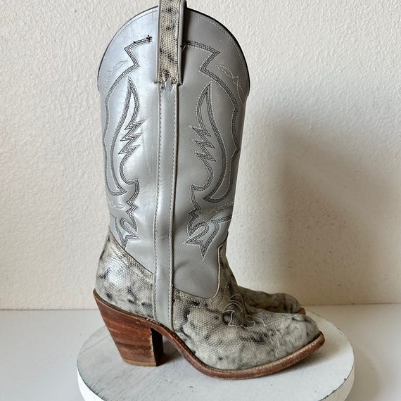 Vintage Gray Women's Tall Cowboy Boots Size 8.5, … - image 3