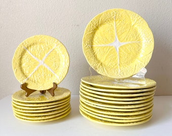 Sold Ind - Secla Majolica Yellow Cabbage Dishes, Vintage Dish set, Stoneware Dishware, 70s Mid Century Modern Dinner Plates, Vintage Dishes