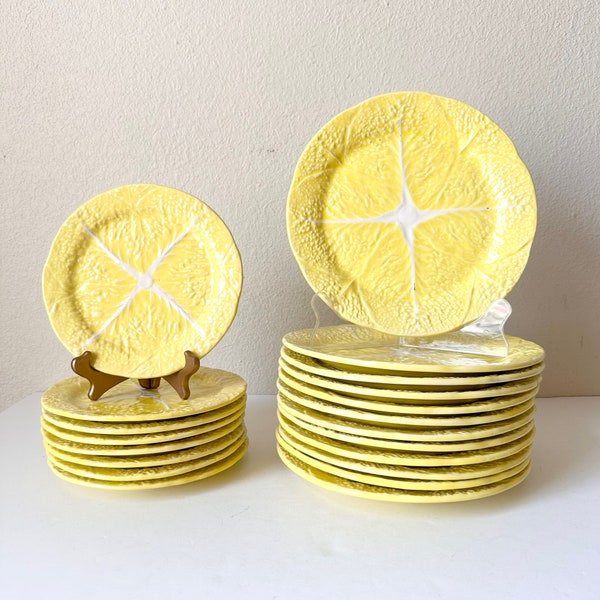 Sold Ind - Secla Majolica Yellow Cabbage Dishes, Vintage Dish set, Stoneware Dishware, 70s Mid Century Modern Dinner Plates, Vintage Dishes