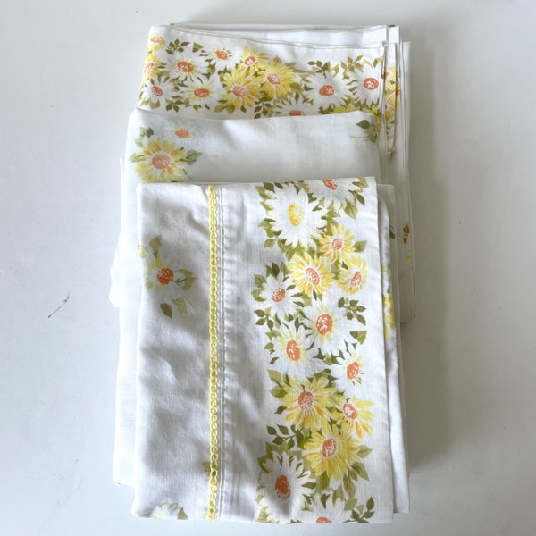 4 piece Vintage Morgan Jones MAYTIME Full Size Muslin Floral Bed Sheets, Daisy Flowers Flat & Fitted Sheet, Mid Century Modern Cotton Sheets