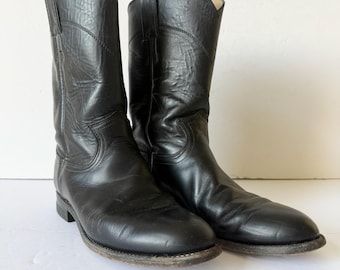 Botas vaqueras negras vintage - Talla 7 de mujer - Botas Justin Roper negras vintage - Hechas en EE. UU.