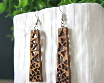 Triangle waterfall earrings, bohemian earrings, wood earrings, laser cut earrings, wood triangle earrings, laser cut, wood