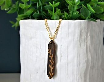 Wood pendant, vine, laser cut, wood, necklace, wood necklace, wood jewelry, laser cut necklace