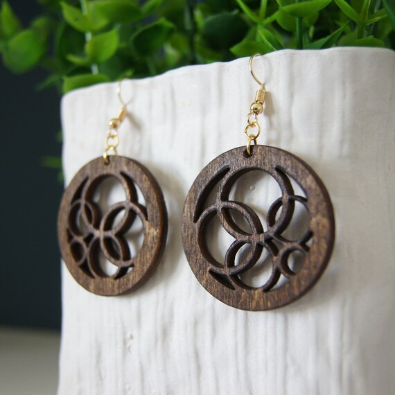 Laser Cut Wood Swirl Earrings