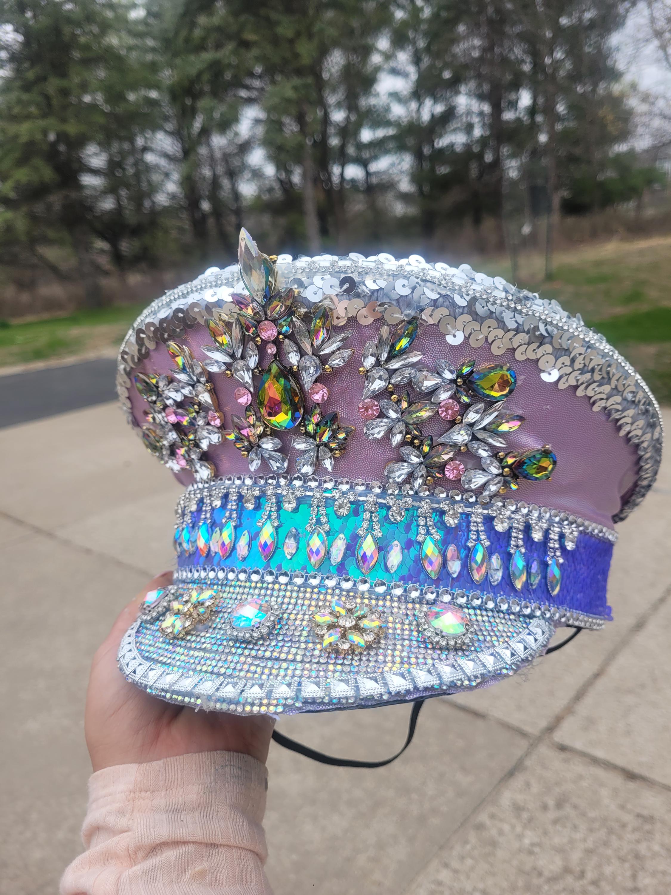 Pink Crystal Embellished Captain Hat Festival Rave Bonnaroo Statement Cap Silver and Black Rhinestone Hat / Sequin Hat / Party Captain  main image 3