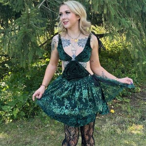 Jade Fairy Dress deep green velvet rave dress outfit festival wear