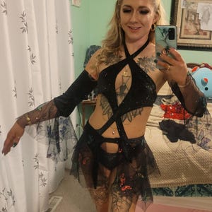 Midnight Vibes Festival outfit rave set Festival fairy, handmade bodysuit with sequin embellished skirt and sleeves