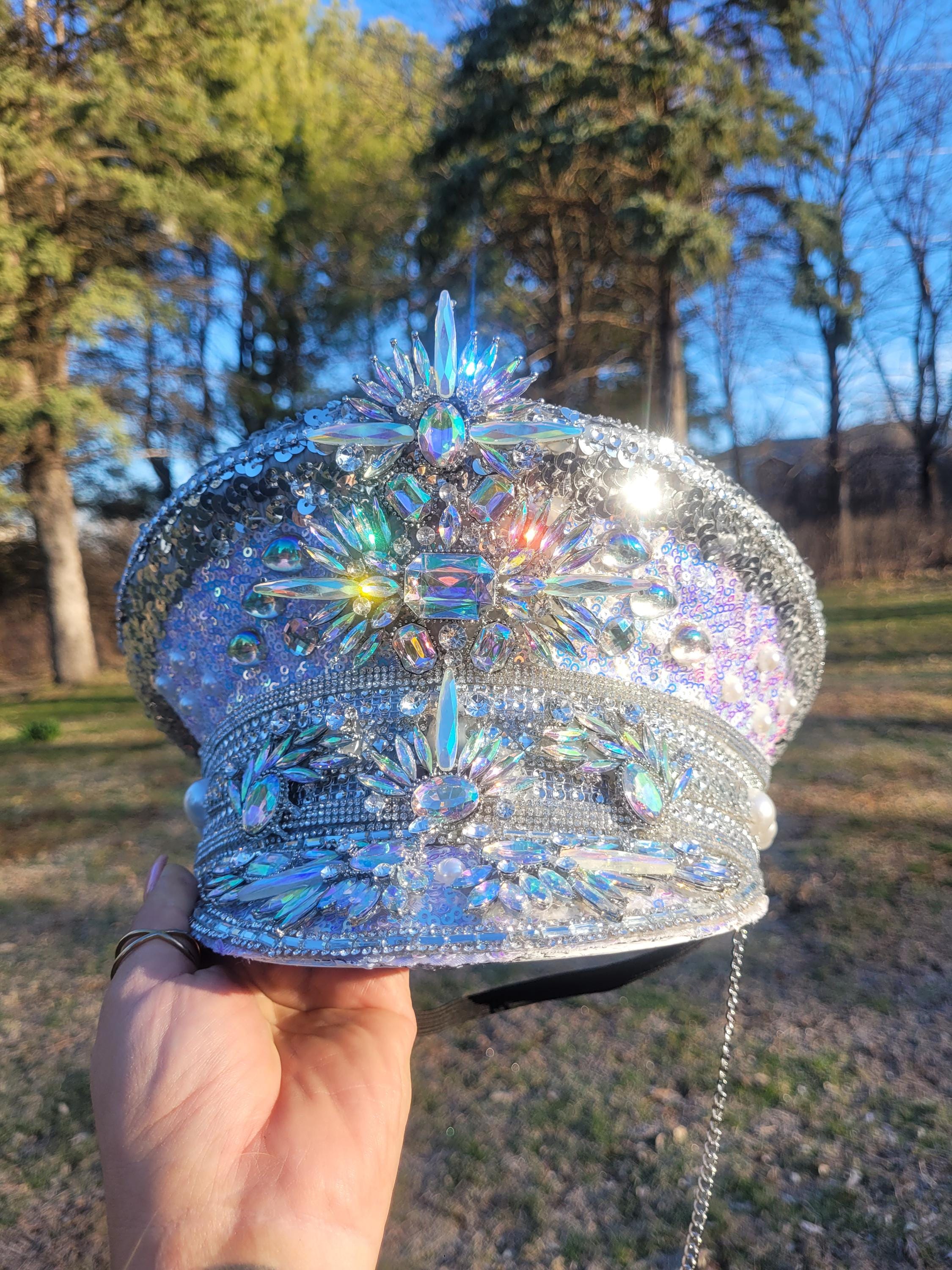 RAVE Captain Style Luxury Women Rhinestone Sequin Sparkly Concert Hat RAVE Captain Style Luxury Women Rhinestone Sequin Sparkly  main image 4