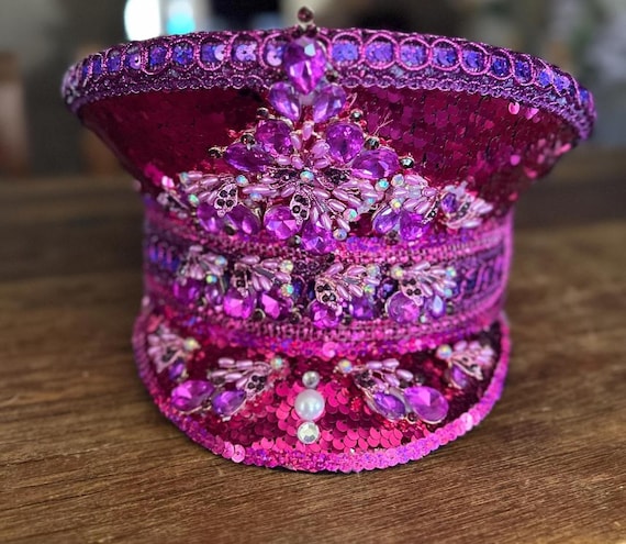 Handmade Rhinestone Hot Pink Festival Captain Hat for  display picture 1