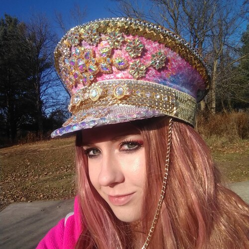 Pink Jewel Embellished Captain Hat 