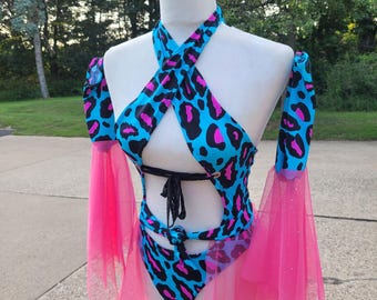 Lollipop Leo Festival bodysuit skirt set flowy sleeves Festival outfit festival set ravewear