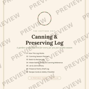 Registro di conserve e inscatolamenti stampabile / Diario di conserve casalinghe, registro delle preparazioni e registro della dispensa / Download immediato in PDF