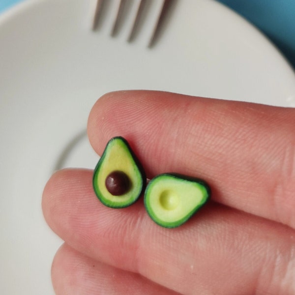 Avocado Earrings / Avocado Stud Earrings / Food Earrings / Mismatched Earrings / Avocado Gifts / Gifts For Avocado Lovers/ Kawaii Earrings