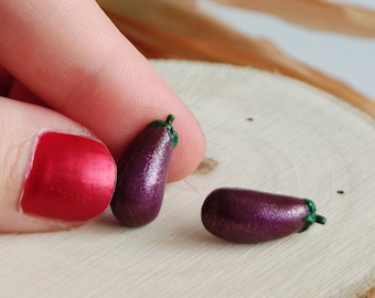 Purple Eggplant Stud Earrings/ Eggplant Earrings/ Vegetable Earrings/Vegetable Jewelry/ Miniature Food Earrings/ Fun Earrings/ Vegan Gift