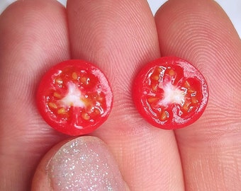 Tomato Stud Earrings: Handmade Food Jewelry
