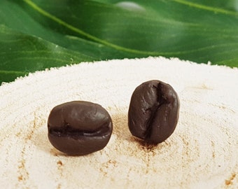 Coffee Bean Stud Earrings: Handmade Polymer Clay Coffee Jewelry
