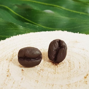 Coffee Bean Stud Earrings: Handmade Polymer Clay Coffee Jewelry