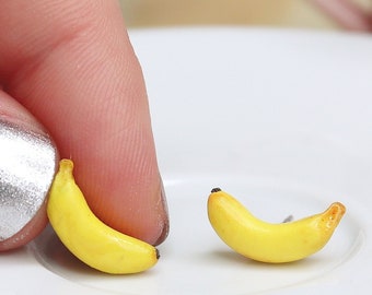 Banana Stud Earrings: Handmade Miniature Fruit Jewelry