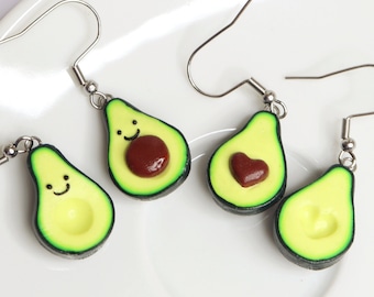 Cute Avocado Earrings/Kawaii Avocado Earrings/Heart Pit Avocado/Happy Avocado Earrings/Avocado Lover Gift/Miniature Food/Avocado Jewelry
