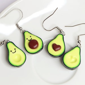 Cute Avocado Earrings/Kawaii Avocado Earrings/Heart Pit Avocado/Happy Avocado Earrings/Avocado Lover Gift/Miniature Food/Avocado Jewelry