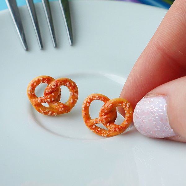 Miniature Pretzel Stud Earrings: Polymer Clay Food Jewelry